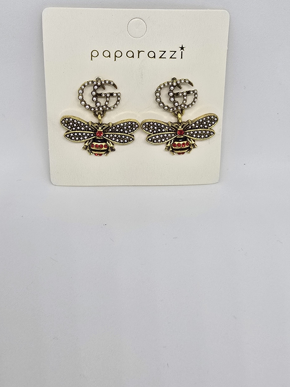 paparazzi Gold Bee Drop Earrings with Red and Black Accents